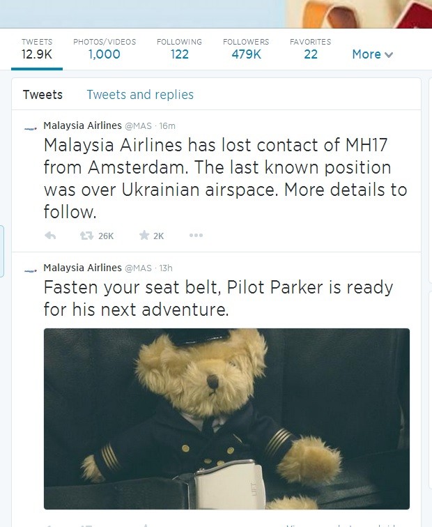 Twitter Malaysia Airlines (Foto: Reprodução)