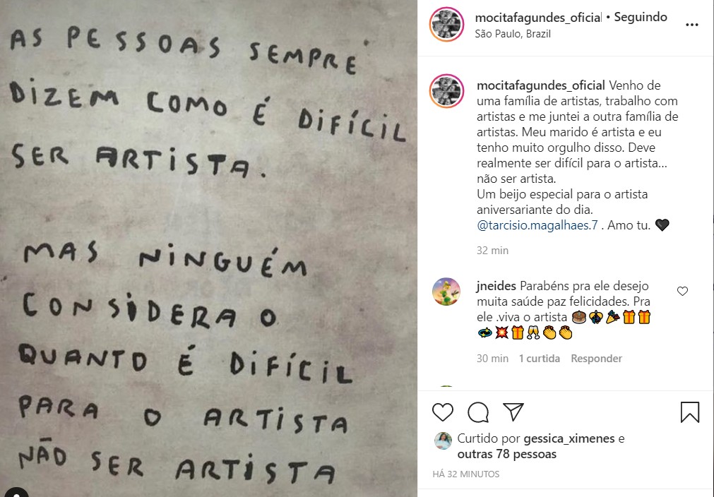 Mocita Fagundes se declara a Tarcísio Filho (Foto: Reprodução/Instagram)