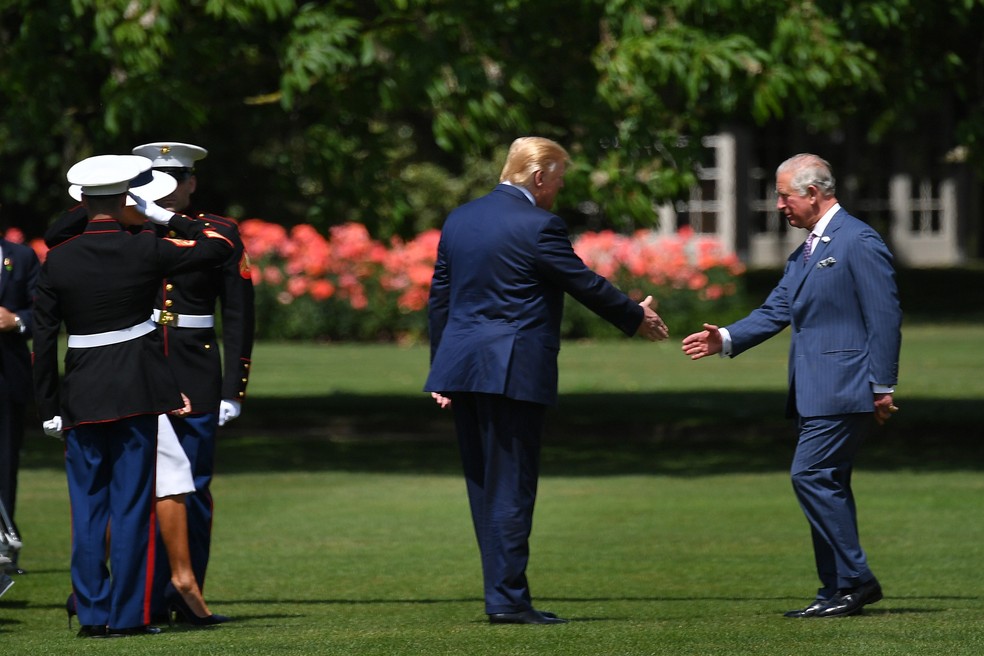 PrÃ­ncipe Charles recepciona Donald Trump no PalÃ¡cio de Buckingham â Foto: Mandel Ngan / AFP
