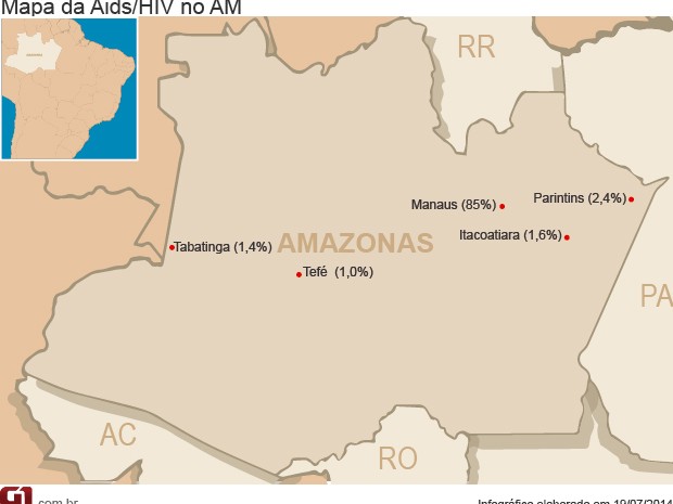 Mapa Aids/HIV Amazonas (Foto: Arte/G1 AM)