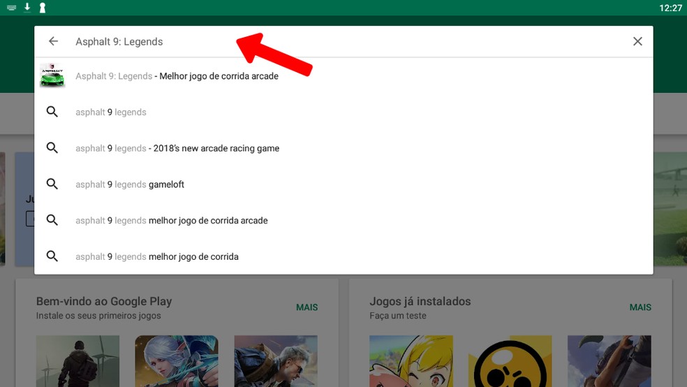 Pesquise pelo Asphalt 9 na barra de busca do Google Play Store — Foto: Reprodução/Arte Nicollas Ribeiro