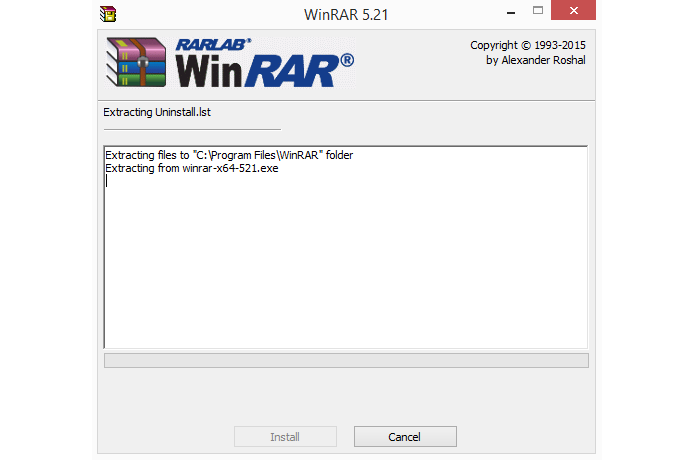Instalação do WinRAR ocorre rapidamente, mas pode ser cancelada (Foto: Reprodução/WinRAR)