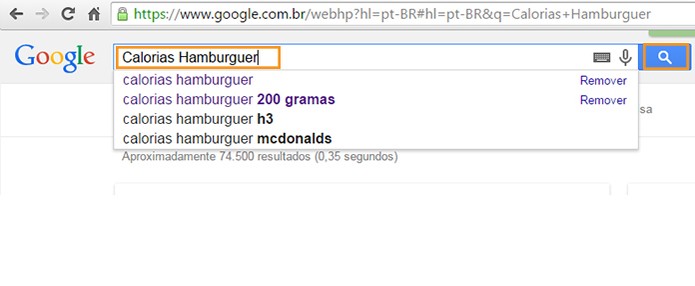 Fa?a a busca pela informa??o nutricional e nome do alimento no Google (Foto: Reprodu??o/Barbara Mannara)