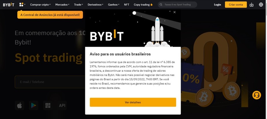 Bybit suspende oferta de derivativos cripto no país após ‘stop-order’ da CVM