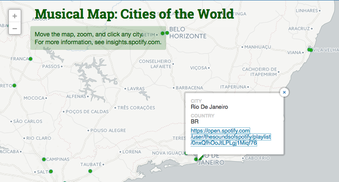 Mapa do Spotify mostra playlista das mais ouvidas do Rio de Janeiro (Foto: Reprodução/Spotify)