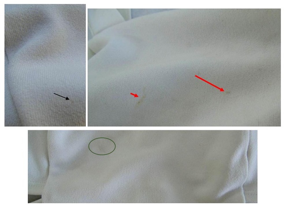 Perícia aponta manchas de sangue humano em blusa — Foto: Reprodução