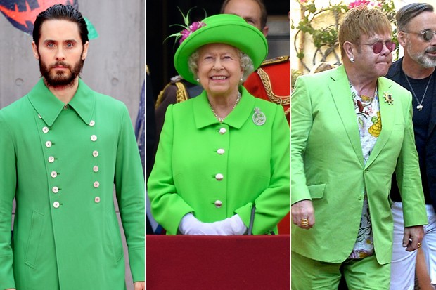 Jared Leto, rainha Elizabeth e Elton John: fãs de verde-limão (Foto: Getty Images/AKM-GSI)