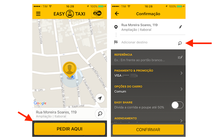 Definindo um destino para uma corrida de táxi que será agendada pelo Easy Taxi pelo iPhone (Foto: Reprodução/Marvin Costa)