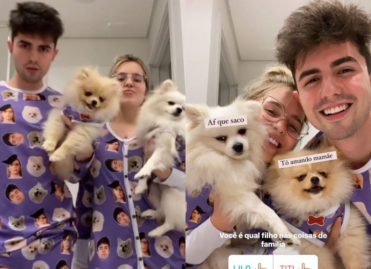 Viih Tube usa pijama combinando com namorado e cachorros (Foto: Reprodução/Instagram)