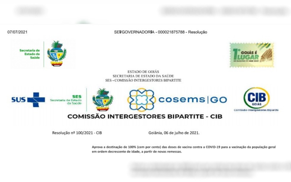 Goiás não terá mais vacinação contra Covid-19 por grupo prioritário e vacinará apenas por idade — Foto: Reprodução/CIB
