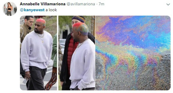 Kanye West e o que parece ser óleo misturado com água (Foto: Reprodução Twitter )