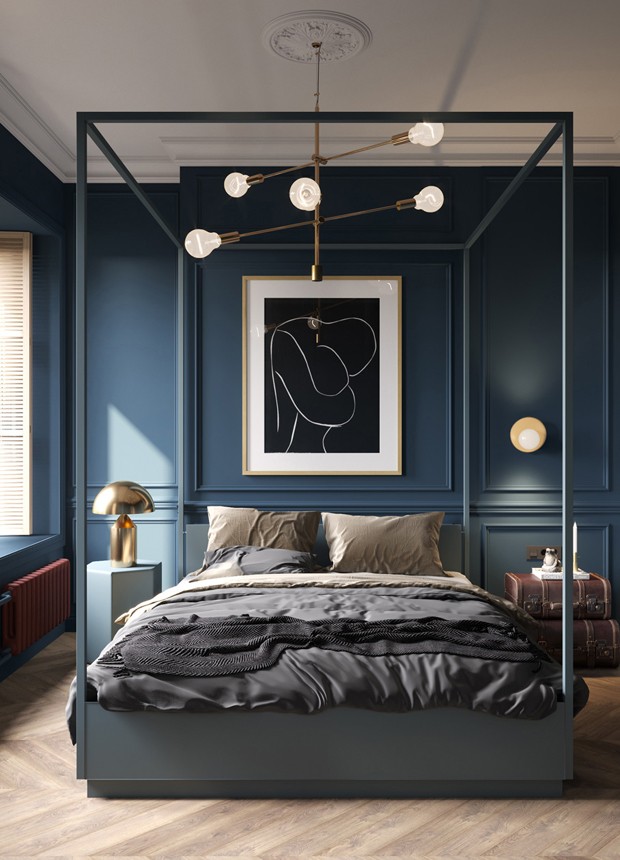 Décor do dia: quarto azul e cama com dossel (Foto: Cartelle Design/Divulgação)