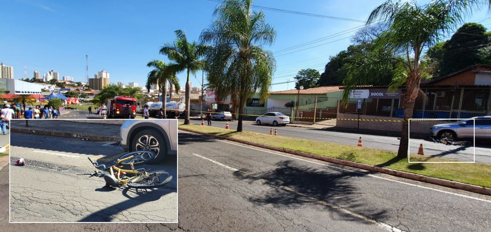 A bicicleta (no detalhe) ficou caída a cerca de 50 metros onde estava a carreta e o corpo da adolescente — Foto: NovaTV/Divulgação