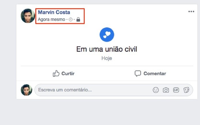 Status de relacionamento alterado em modo anônimo no Facebook (Foto: Reprodução/Marvin Costa) Status de relacionamento alterado em modo anônimo no Facebook (Foto: Reprodução/Marvin Costa)