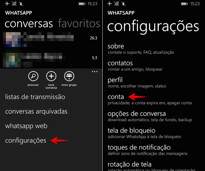 Acesse as configurações do WhatsApp (Foto: Reprodução/Helito Bijora) Acesse as configurações do WhatsApp (Foto: Reprodução/Helito Bijora)
