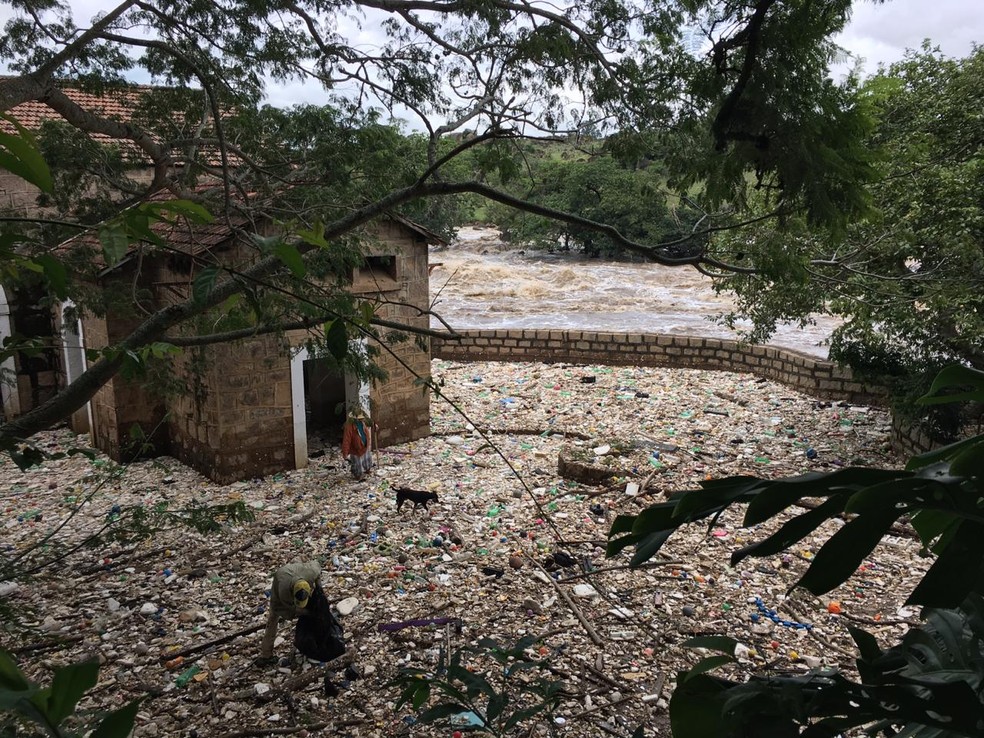 Com frequência lixo se acumula em Salto, cidade por onde o Tietê passa no interior de SP — Foto: Priscila Mota/TV TEM/Arquivo