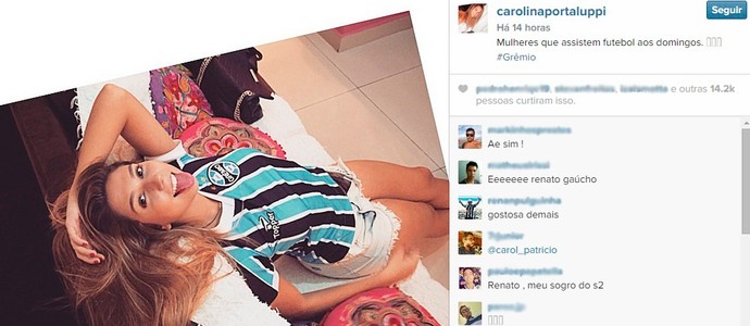 Carol Portaluppi não esquece Grêmio e posta foto na torcida pelo time