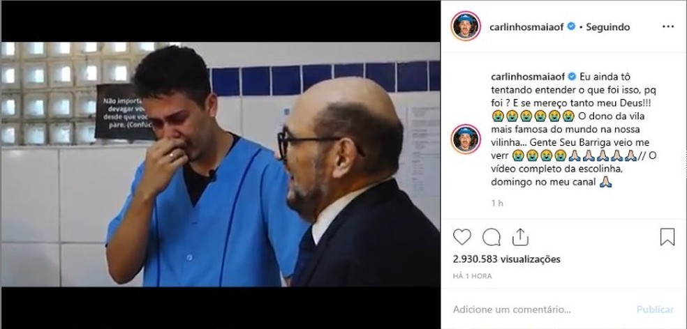 Carlinhos Maia se emociona ao receber visita de Edgar Vivar — Foto: Reprodução/Instagram