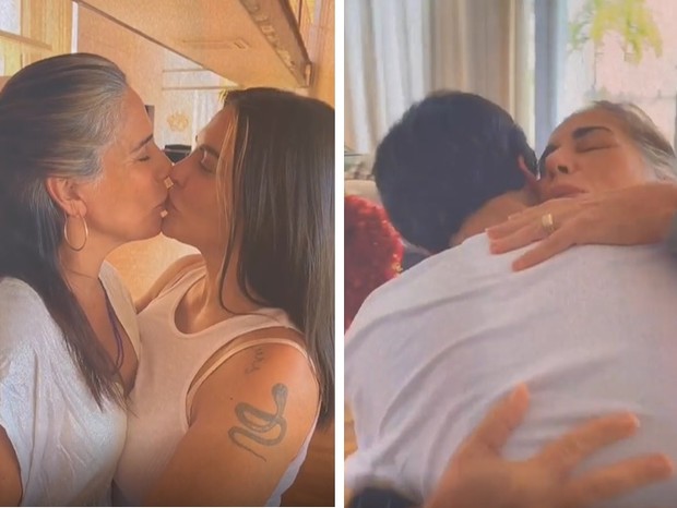 Gloria Pires troca selinho com Cleo e ganha abraço de Bento (Foto: Reprodução/Instagram)