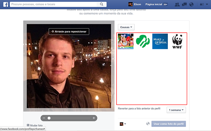 Usuário deve escolher entre diferentes opções de frame para foto do Facebook (Foto: Reprodução/Elson de Souza)