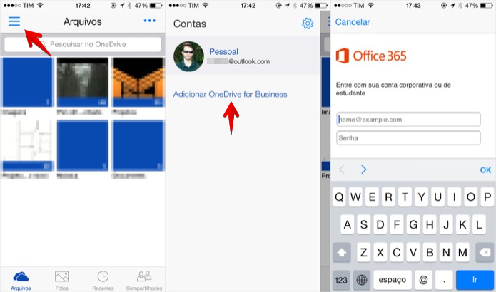 Adicionando conta do OneDrive for Business no iPhone (Foto: Reprodução/Helito Bijora)