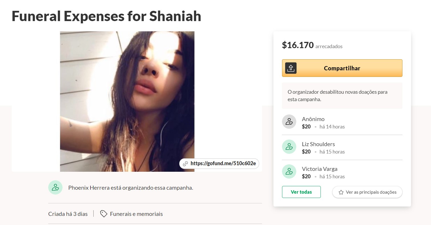 A família de Shaniah Leigh Scales criou uma campanha de financiamento coletivo para pagar o funeral (Foto: Reprodução / GoFundMe)