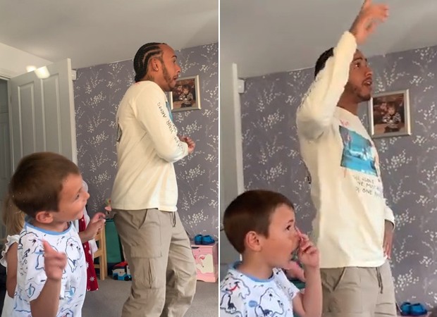 Lewis Hamilton dança com os sobrinhos (Foto: Reprodução/Instagram)
