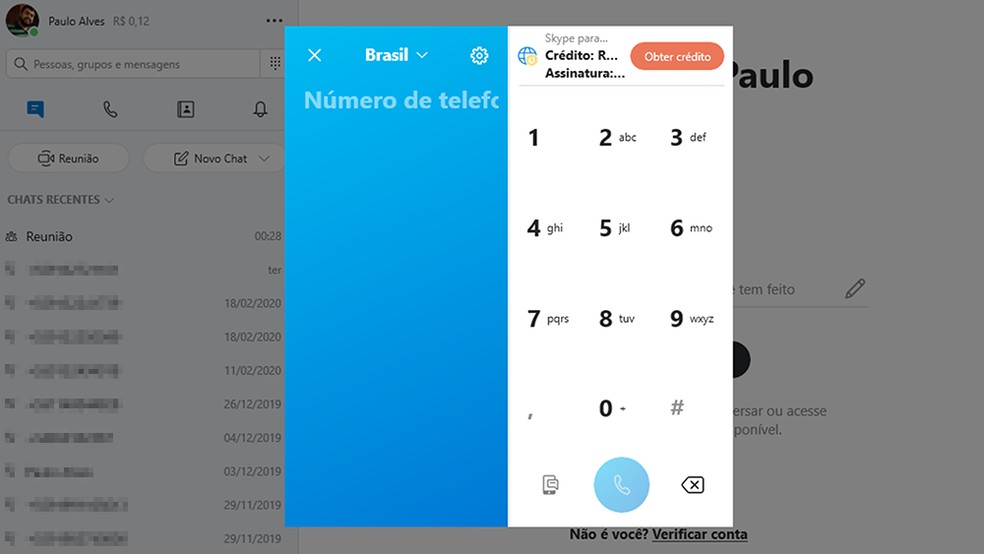 Acesse o discador do Skype para fazer ligações comuns — Foto: Reprodução/Paulo Alves