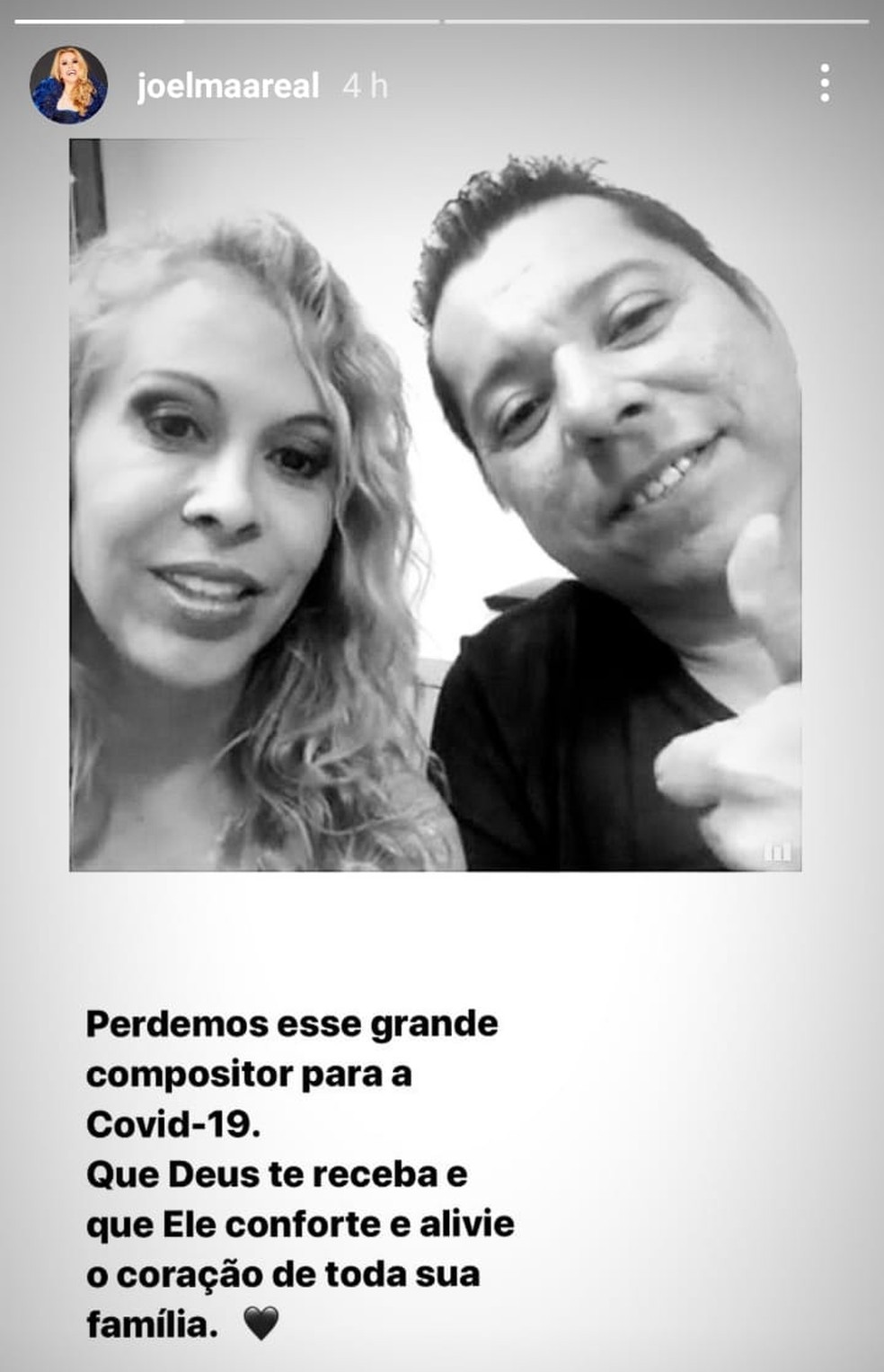 Cantora Joelma publicou homenagem ao cantor e compositor Louro Santos — Foto: Reprodução/Instagram
