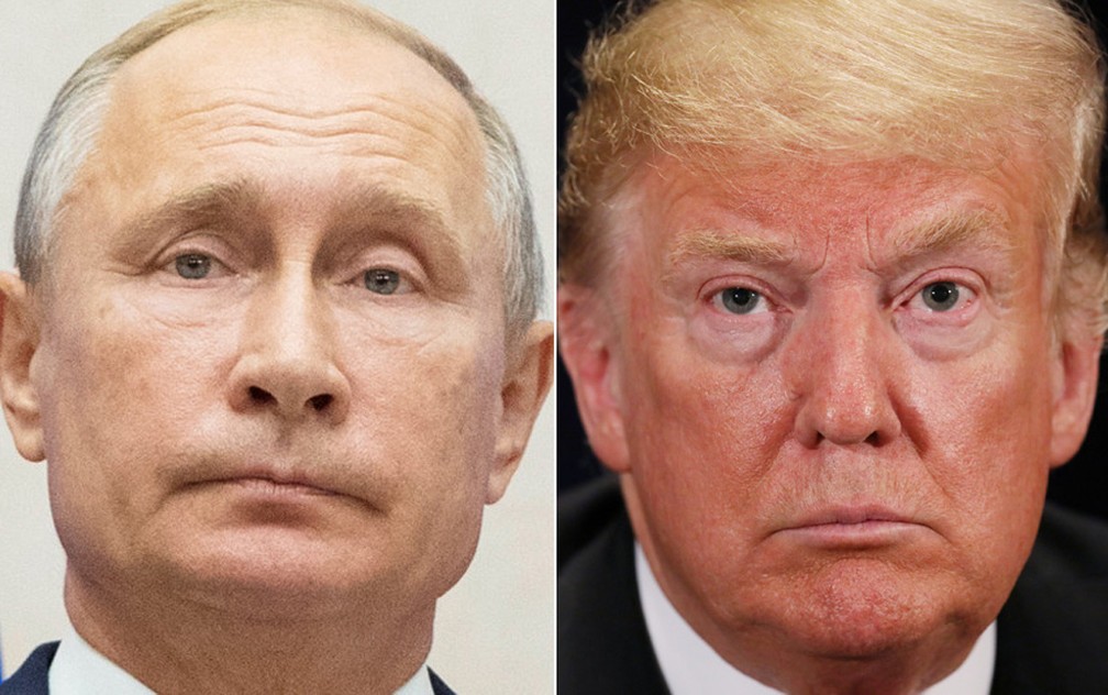 Montagem com fotos de Putin e Trump â€” Foto: Pavel Golovkin/Pool via Reuters; Jonathan Ernst/Reuters