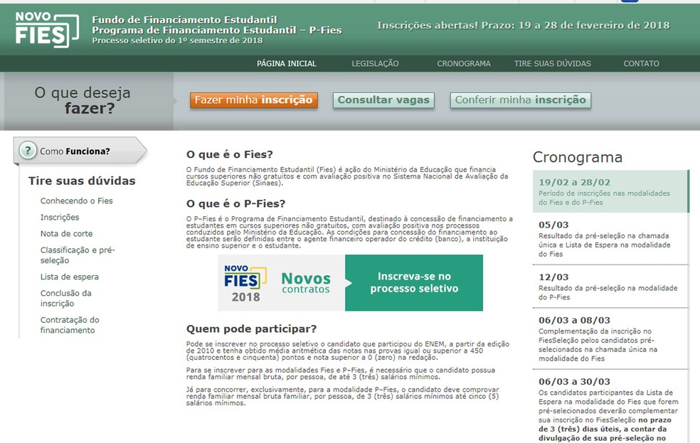 Site do FIes apresentou problemas para estudantes que tentavam imprimir documento. (Foto: Reprodução)