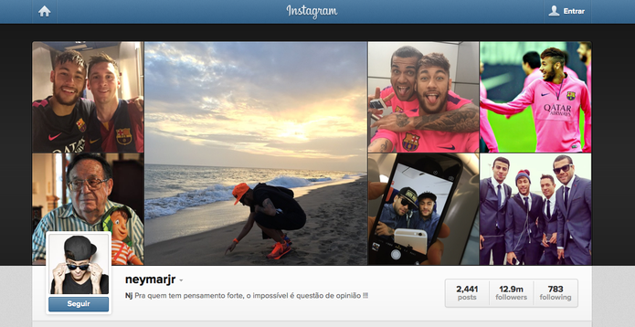 Perfil do jogador de futebol Neymar Jr. no Instagram, com mais de 12 milhões de seguidores (Foto: Reprodução/Instagram)