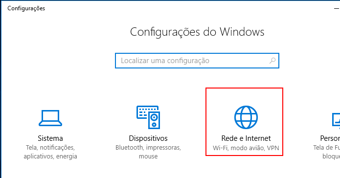 Entrando na opção Rede e Internet das configurações do Windows 10 (Foto: Reprodução/Edivaldo Brito)
