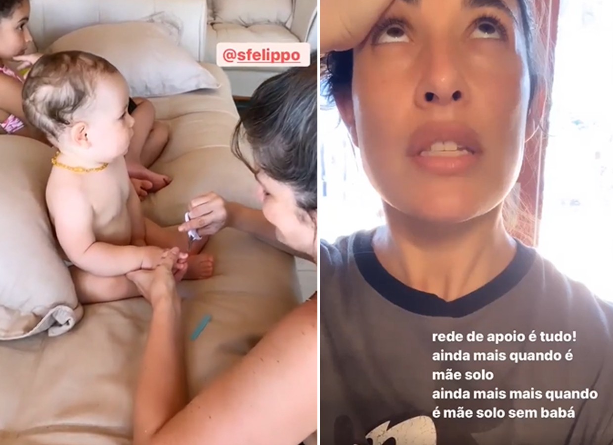 Giselle Itié mostra Samara Felippo cortando as unhas de Pedro Luna (Foto: Reprodução/Instagram)