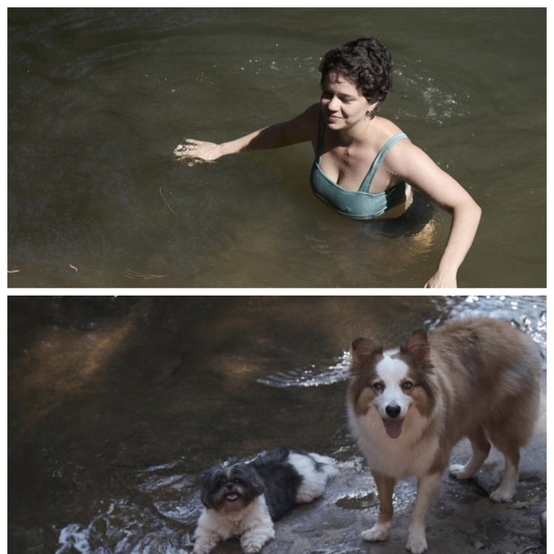 Leandra Leal toma banho com os cachorros (Foto: Reprodução/Instagram)