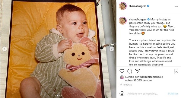 O post de Sharna Burgess celebrando o aniversário de Brian Austin Green com fotos de infância do ator (Foto: Instagram)