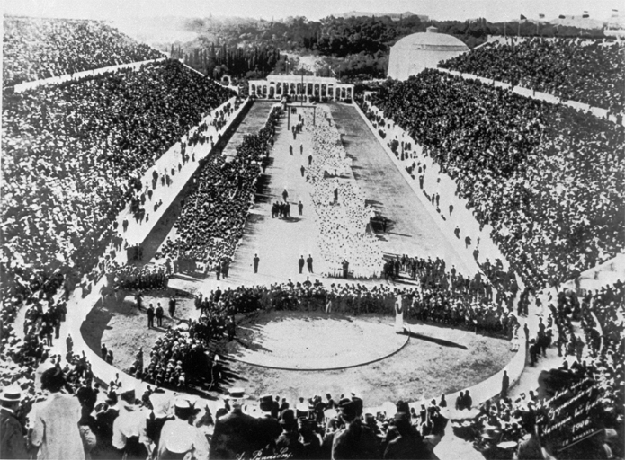 Estádio Panatenaico, construído em 536 a. C., foi sede competições olímpicas de duas olimpíadas: 1896 e 2004, ambas em Atenas (Foto: Domínio Público)