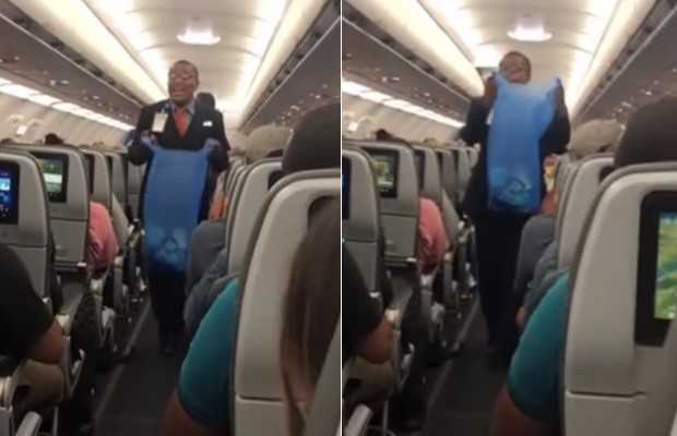 Comissário de bordo surpreende passageiros ao pedir para jogarem fora suas máscaras (Foto: Reprodução/Instagram)