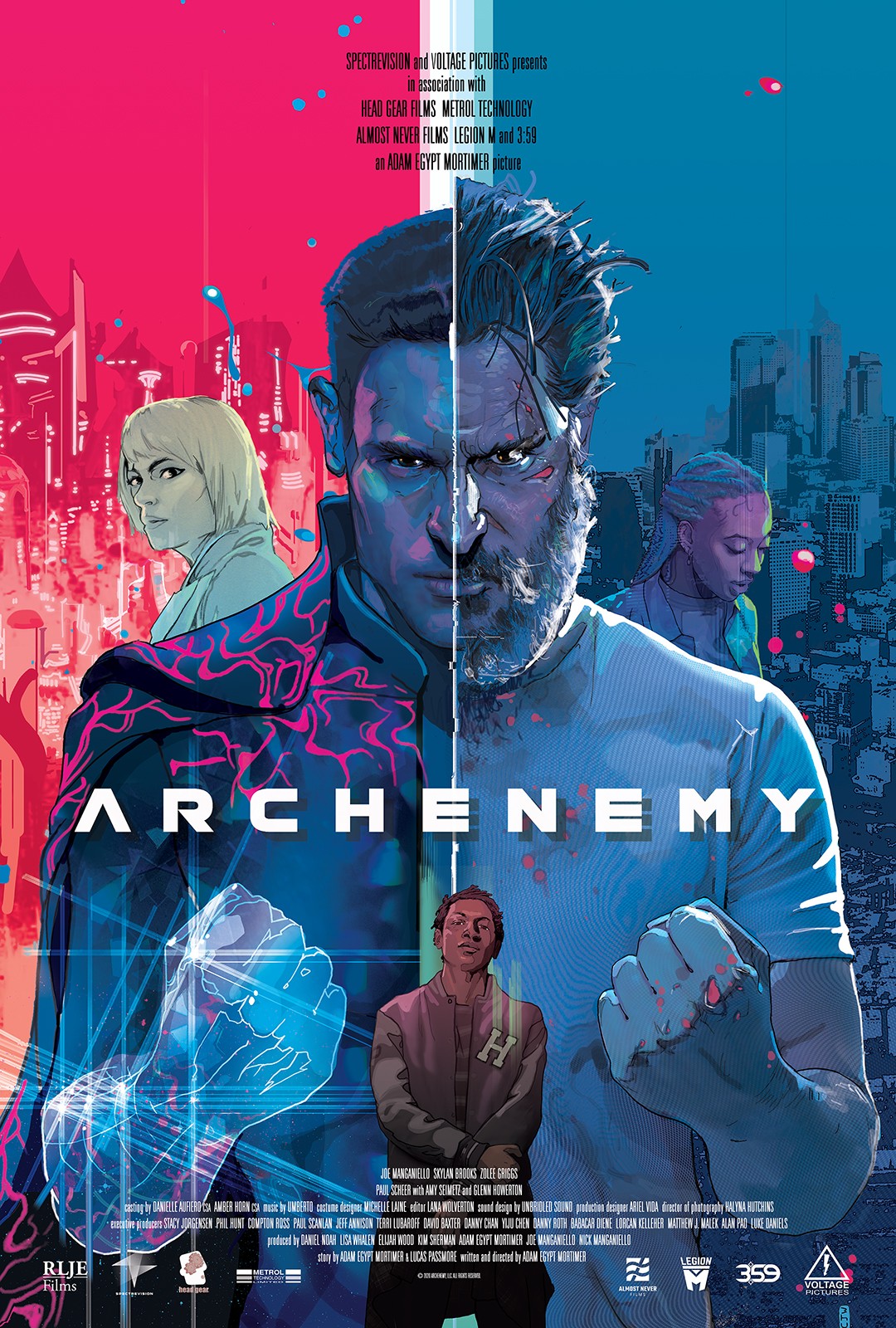 O cartaz de Archenemy (2020), dirigido por Adam Egypt Mortimer, protagonizado por Joe Manganiello e com a direção de fotografia de Halyna Hutchins (Foto: Divulgação)
