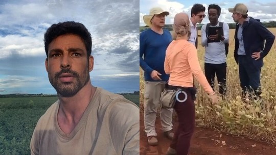 Cauã Reymond e Johnny Massaro gravam nova novela de Walcyr Carrasco no Mato Grosso do Sul, e fãs registram. Confira fotos