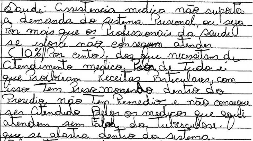 Em carta, presos denunciam precariedade nos atendimentos de mÃ©dicos â€” Foto: ReproduÃ§Ã£o