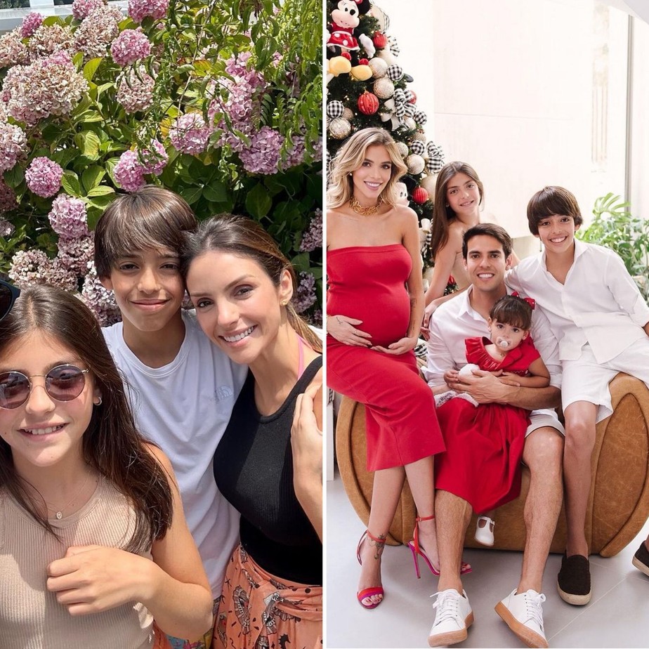 Carol Celico com os filhos; Kaká com os filhos e a esposa Carol Dias