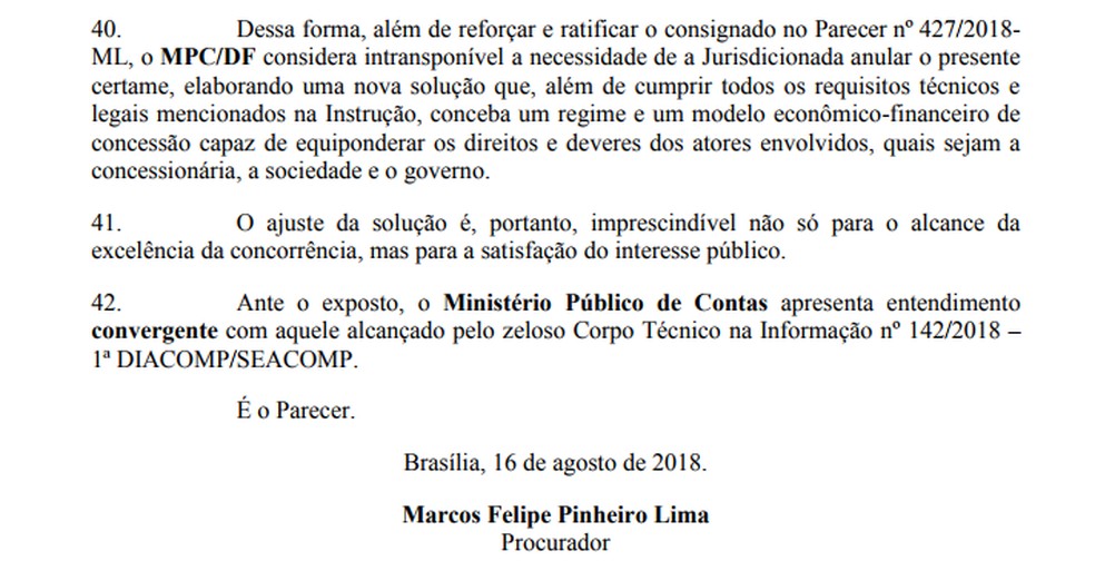 Parecer do Ministério Público de Contas que pede anulação da licitação do Arenaplex (Foto: Reprodução)