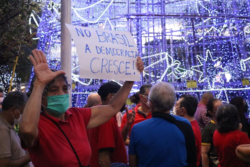 Manifestantes protestam a favor da democracia e contra atos terroristas em Bras&iacute;lia &mdash; Foto: Ilanna Serena /g1