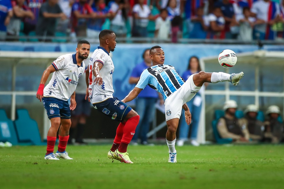 Campaz em empate do Grêmio com o Bahia — Foto: Lucas Uebel/Grêmio