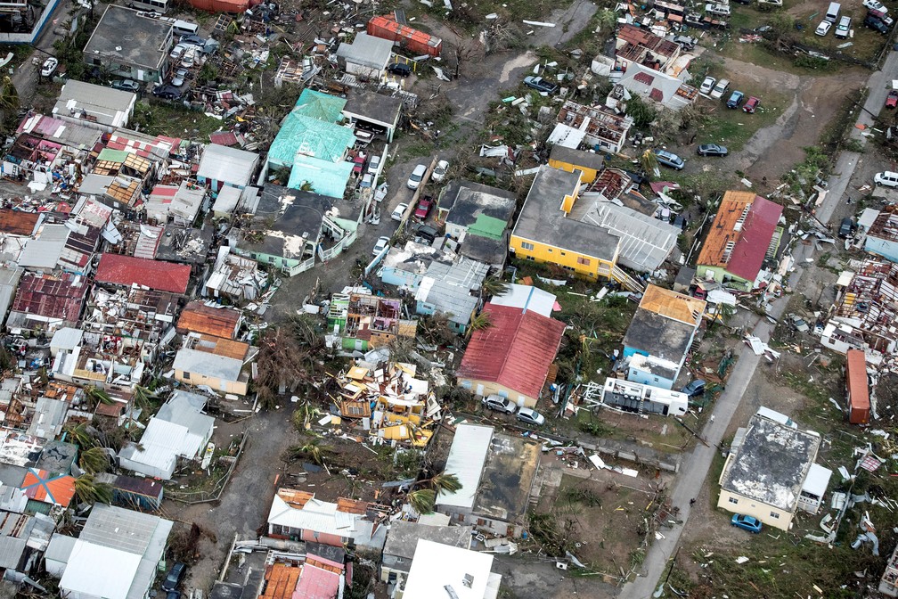 Destruição vista de cima na Ilha de Saint Martin, no Caribe, após passagem do Irma (Foto: Netherlands Ministry of Defence/Handout via REUTERS )