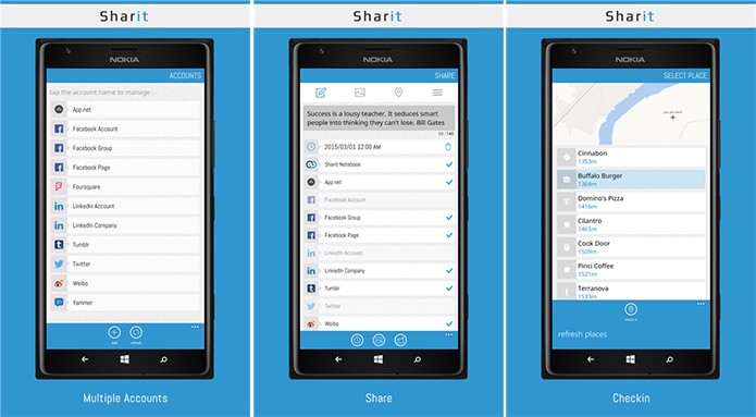 Sharit oferece compartilhamento em diferentes redes sociais ao mesmo tempo (Foto: Divulga??o/WIndows Phone Store)