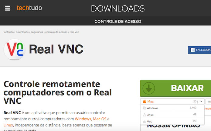 Baixando o Real VNC no TechTudo Downloads (Foto: Reprodu??o/Edivaldo Brito)