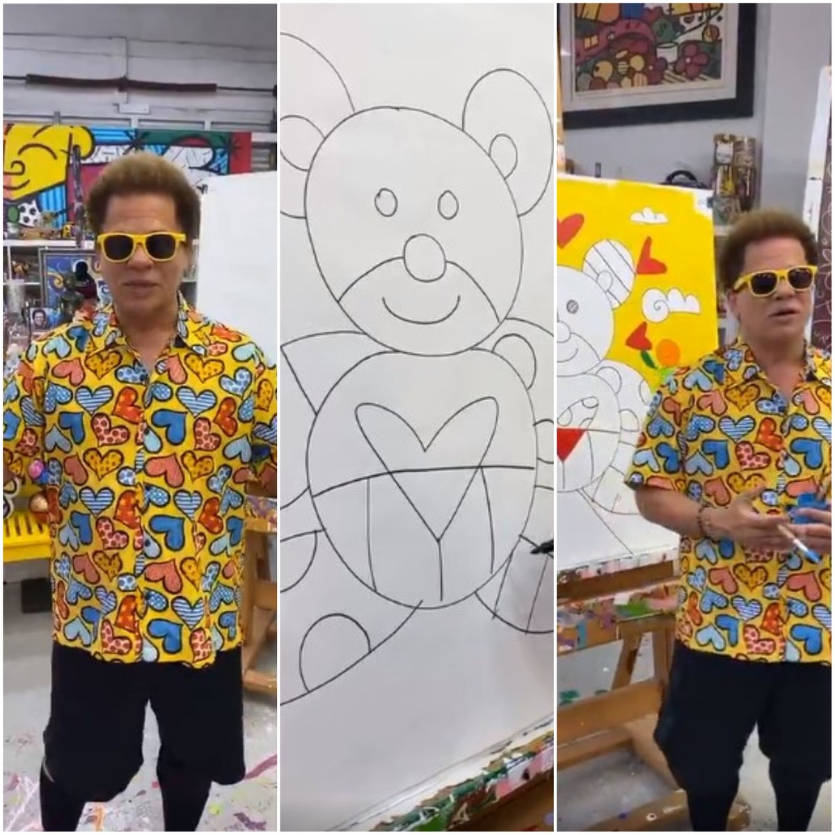 Romero Britto Da Aula De Pintura Durante Live No Instagram Fique Em Casa G1 Outros desenhos para colorir do romero britto e mais duas imagens que descolori no editor de imagens para vocês! romero britto da aula de pintura