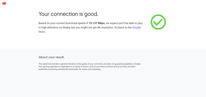 Google Stadia Speed Test — Foto: Reprodução/Igor Nishikiori